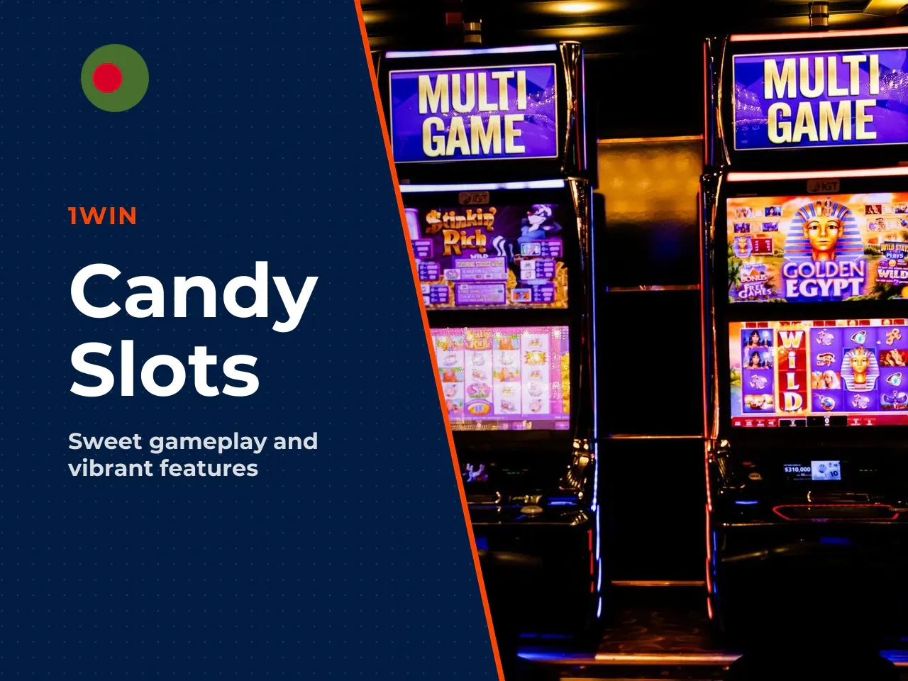 Theme, candy style and overall play experience. The audiovisual design is built on a bright candy aesthetic — pink, purple and blue tones creating a relaxed atmosphere. Visual references to Sweet Bona