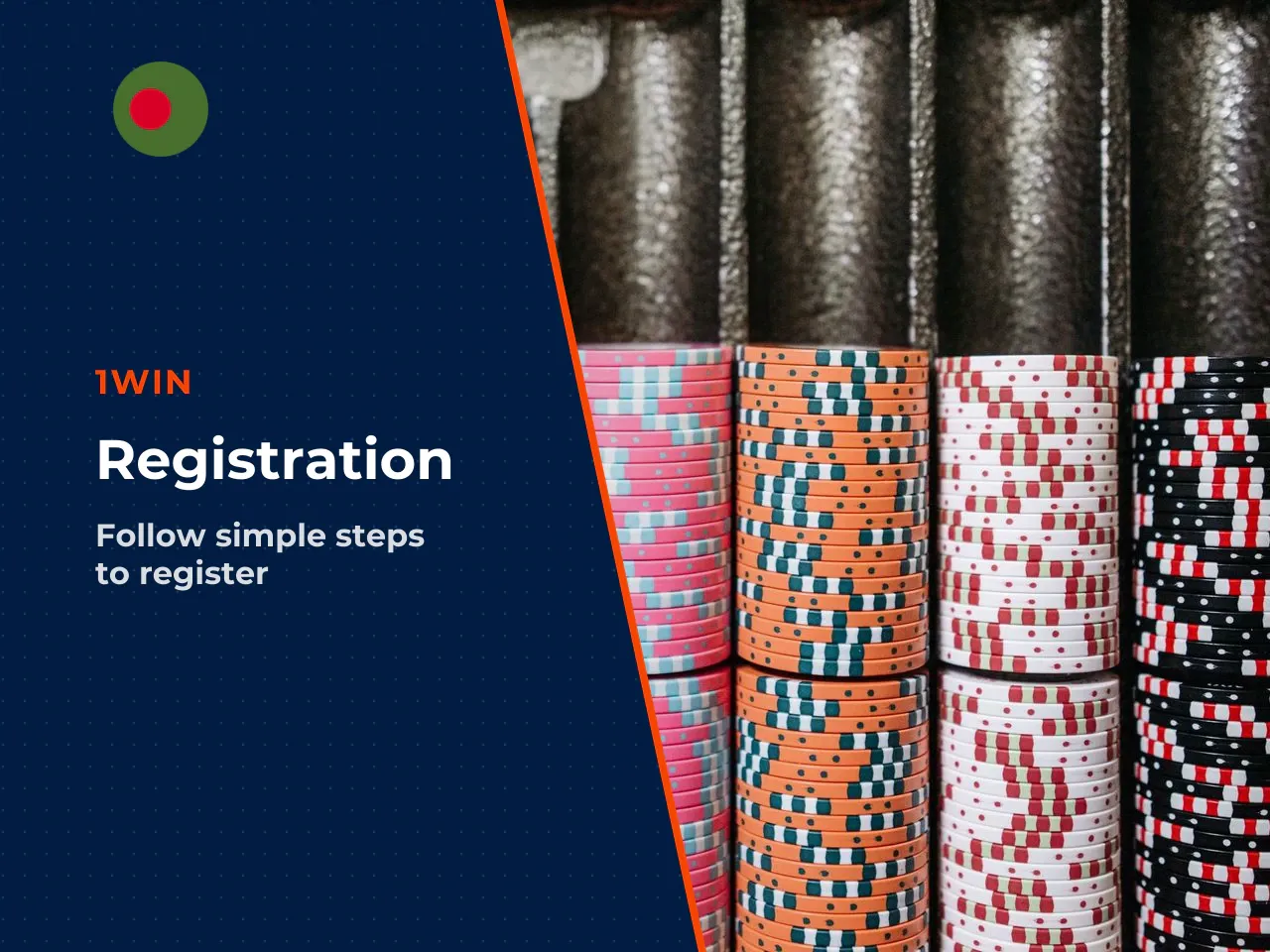 Here is the step-by-step flow: 1. Open the app and tap the green **Register** button on the home screen. 2. Choose your preferred registration method. 3. Select your account currency (BDT, INR, USD, E